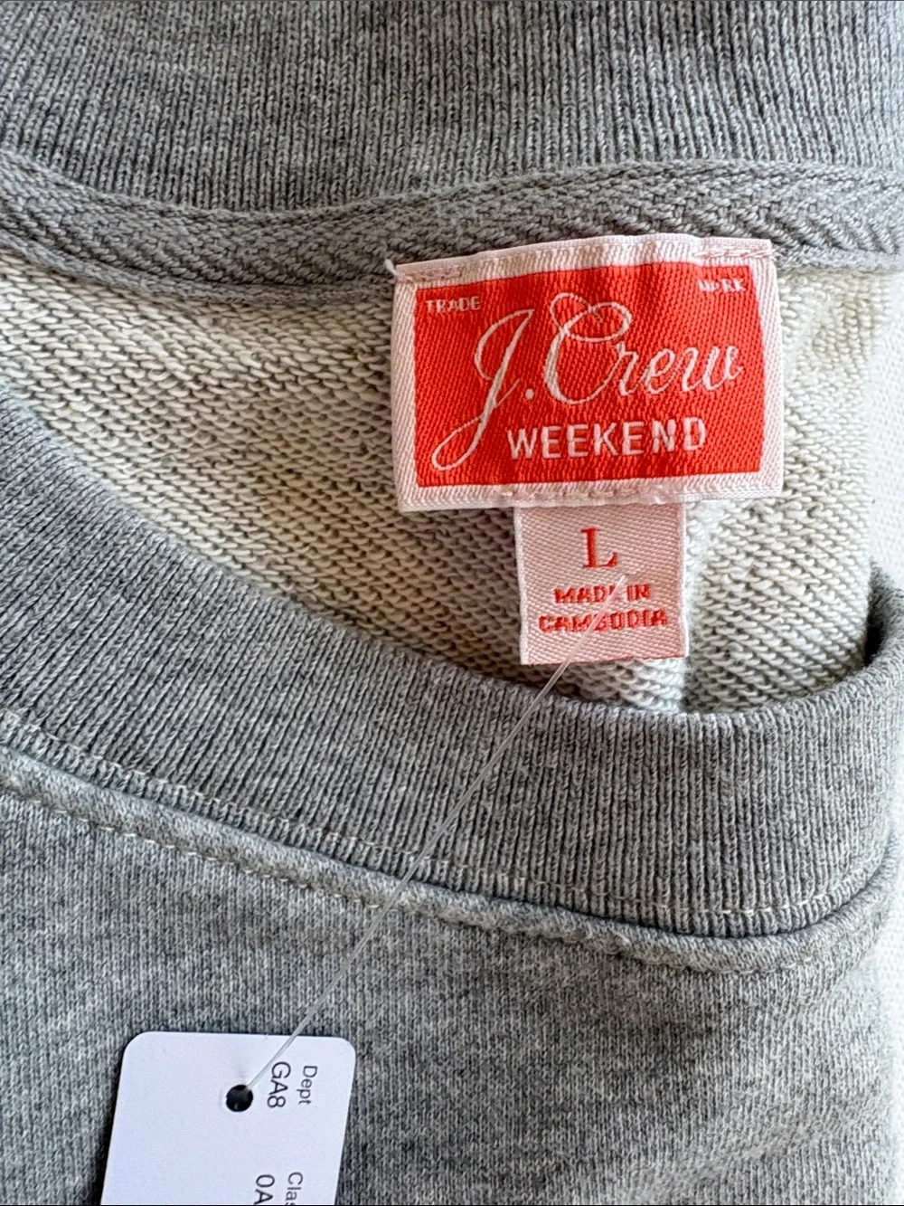 J.Crew Short-Sleeve Crewneck Sweatshirt in Cotton Terry-NWT- Grey-Size Large